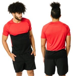 NWT Zyia Men’s Red Black Adventure Split T-shirt. Size medium